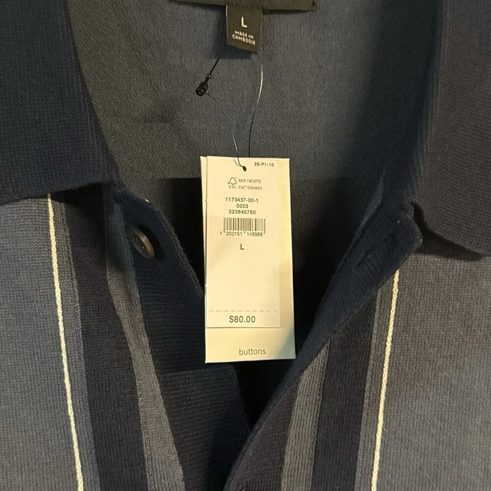 NEW Banana Republic Border Stripe Short Sleeve Button Down Navy Large
